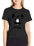 Dog Face Graphic Print Black T-Shirt