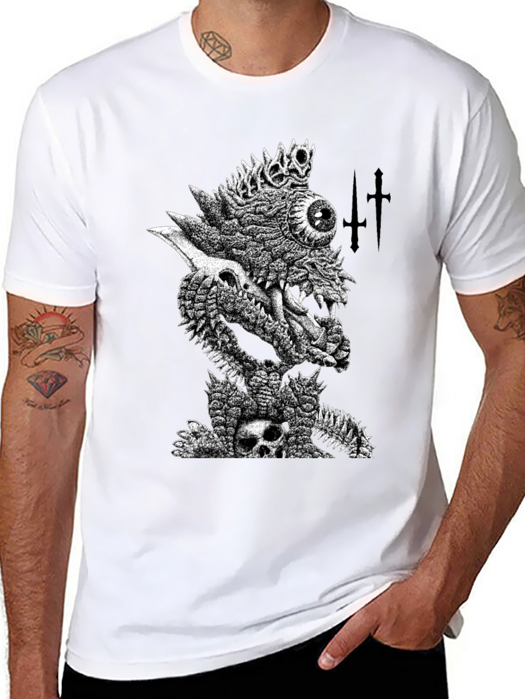 Black T-Shirt with Edgy Monster Graphic