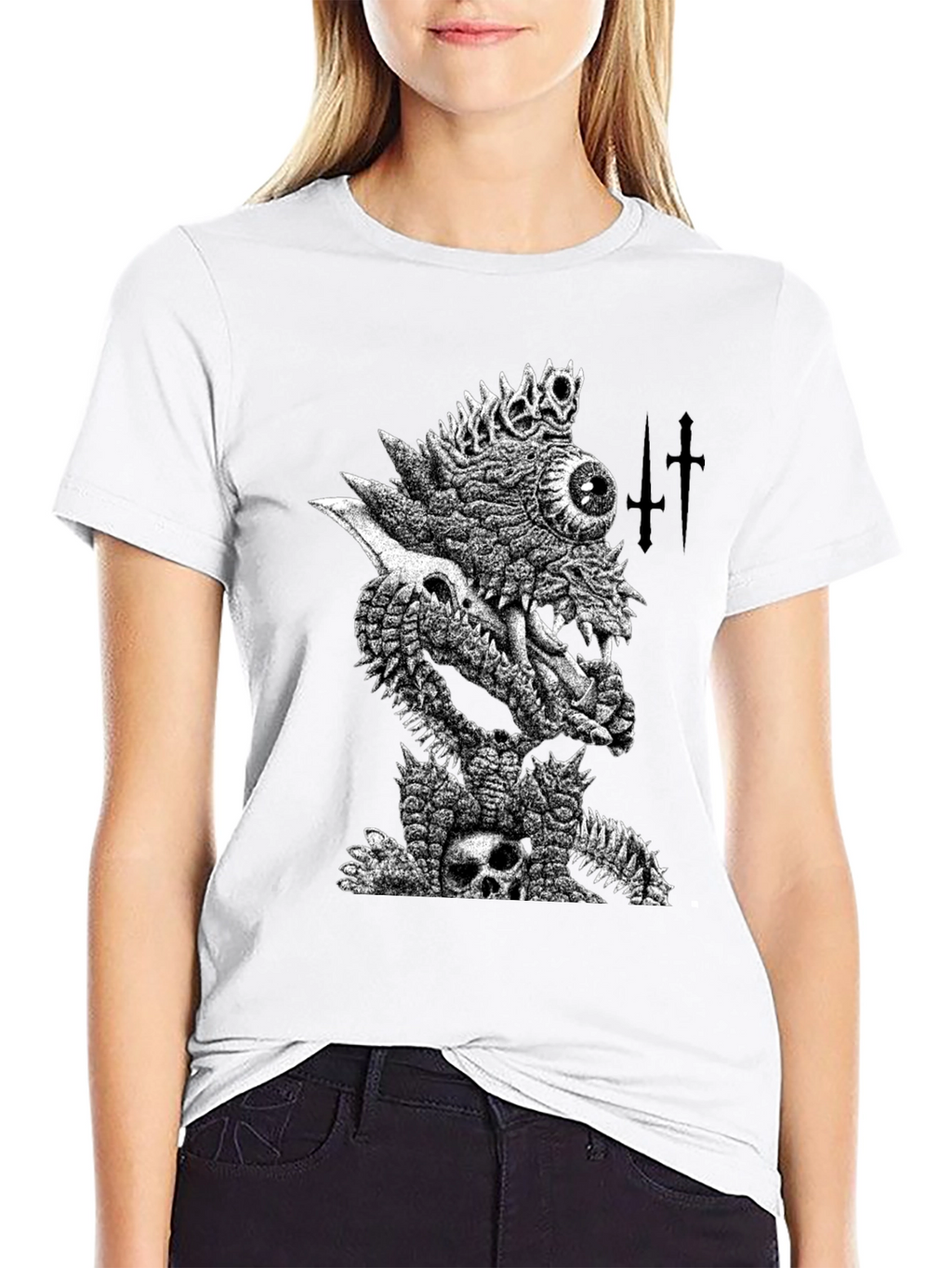 Black T-Shirt with Edgy Monster Graphic