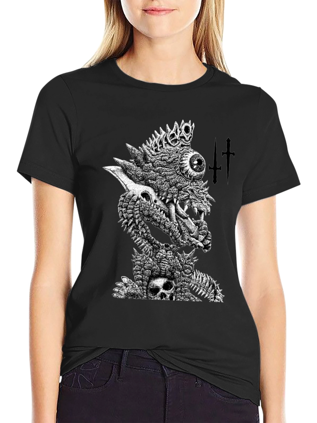 Black T-Shirt with Edgy Monster Graphic