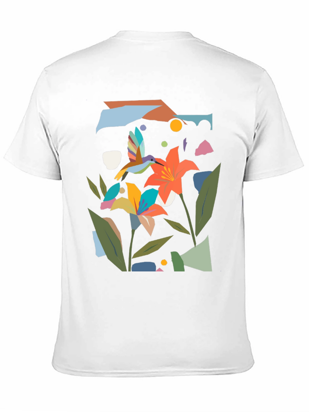Abstract Floral & Hummingbird Black Graphic Tee
