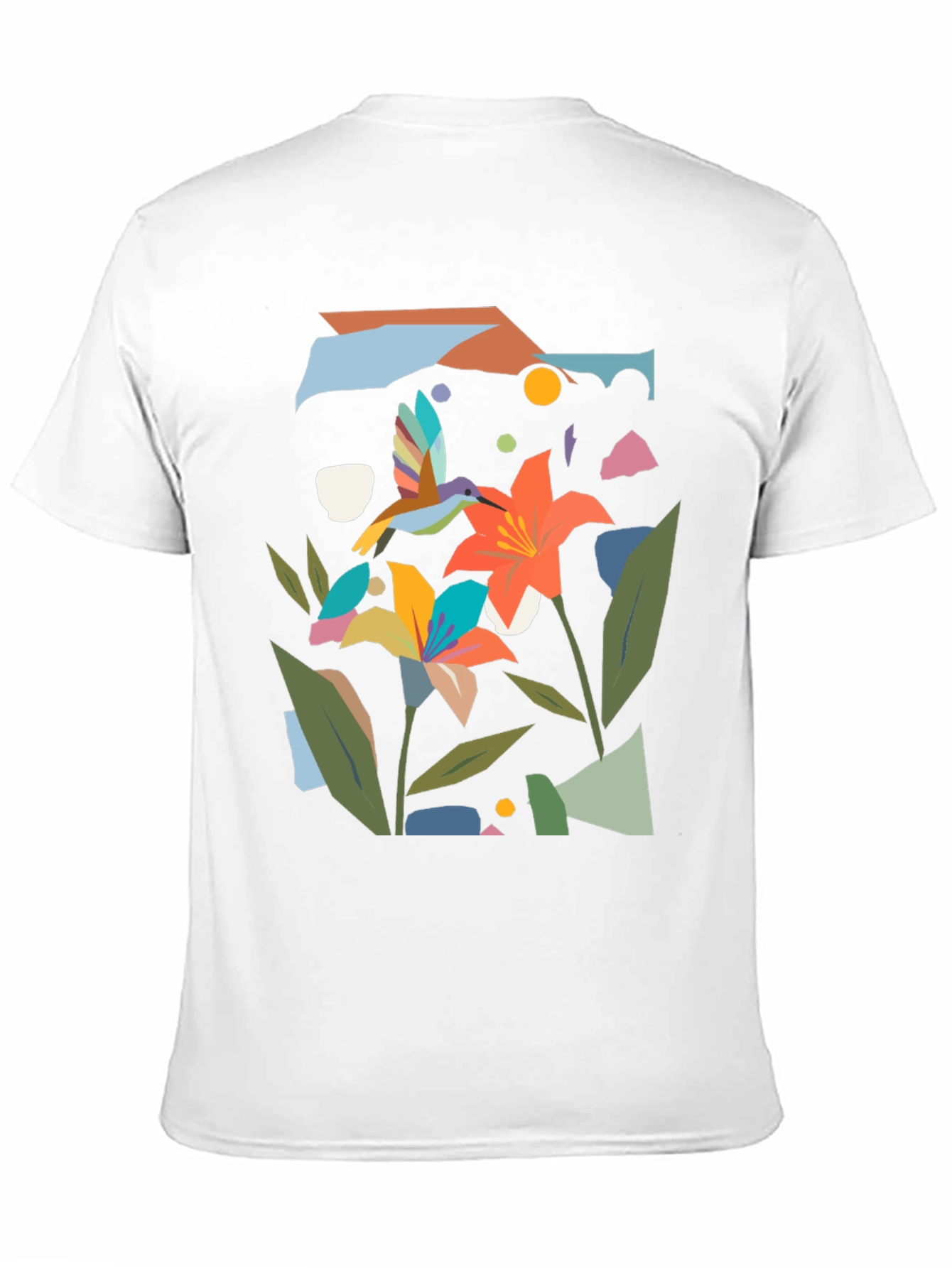 Abstract Floral & Hummingbird Black Graphic Tee