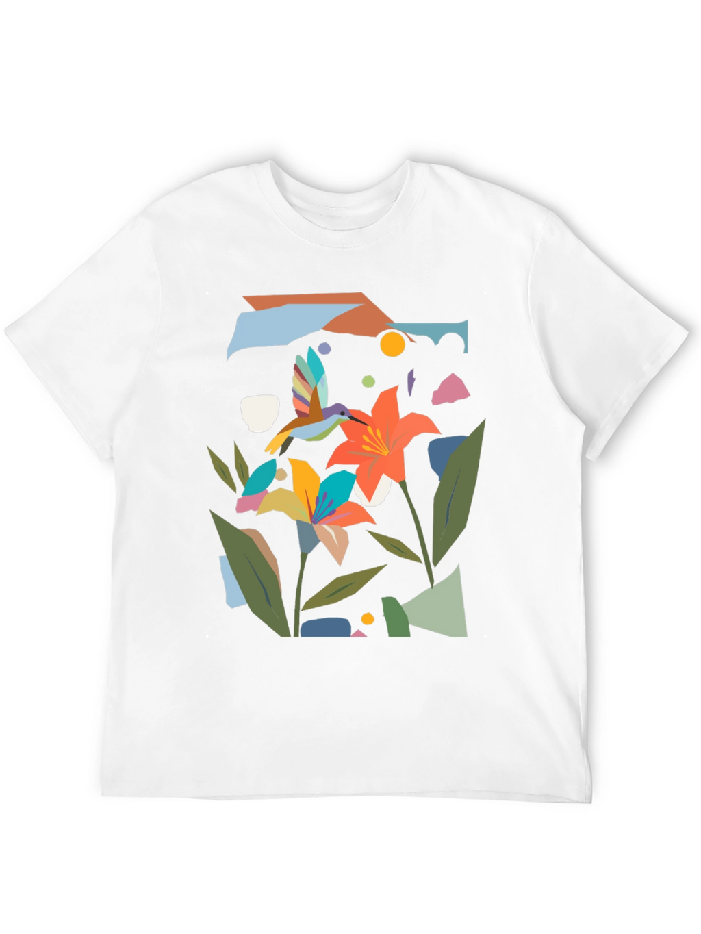 Abstract Floral & Hummingbird Black Graphic Tee