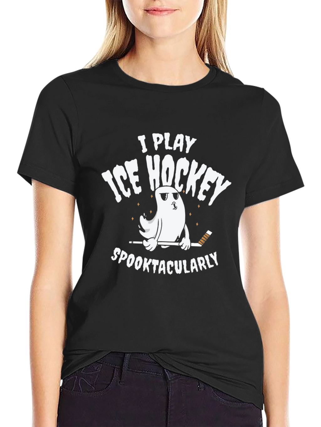 Funny Ice Hockey Ghost T-Shirt - Spooktacular Play