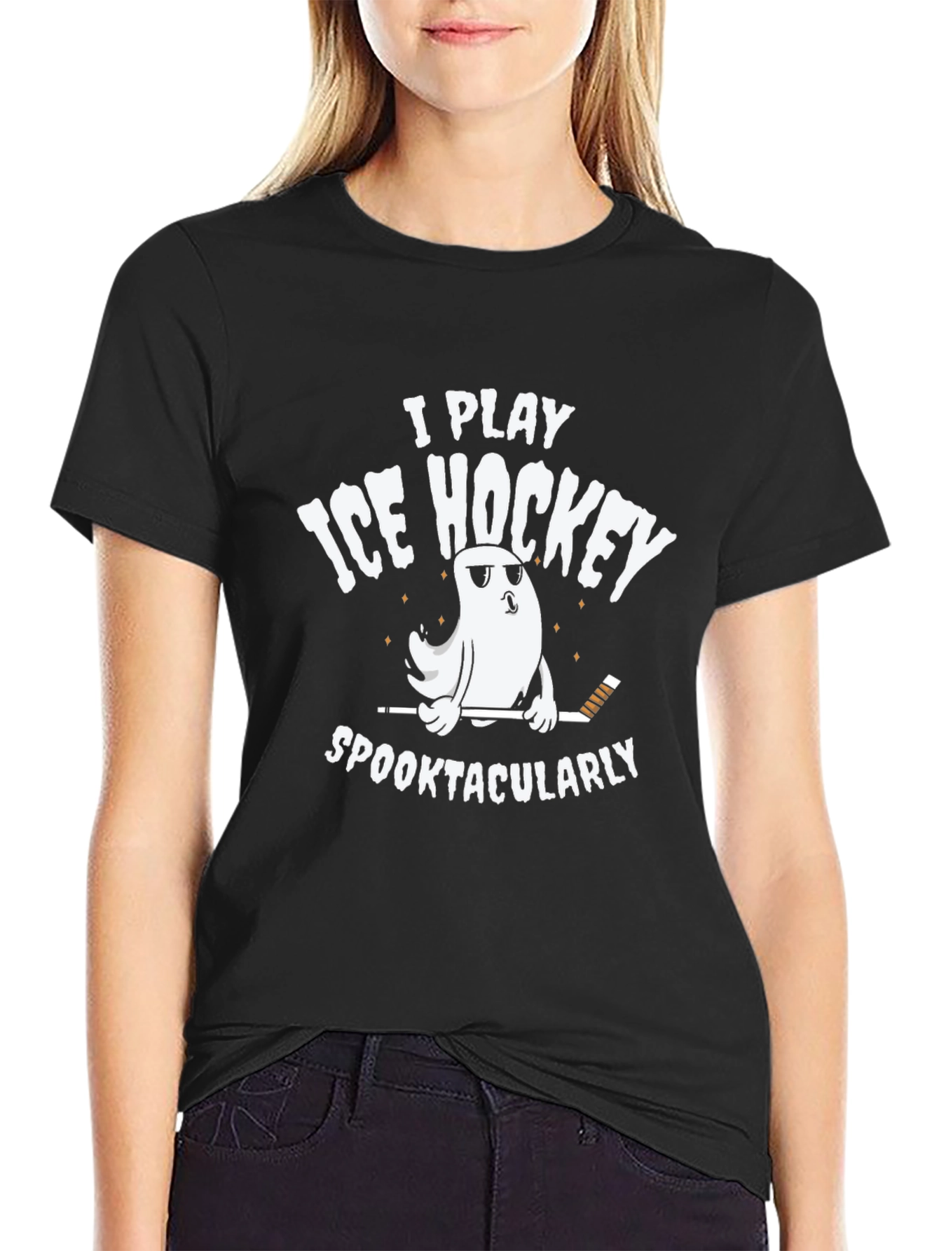 Funny Ice Hockey Ghost T-Shirt - Spooktacular Play