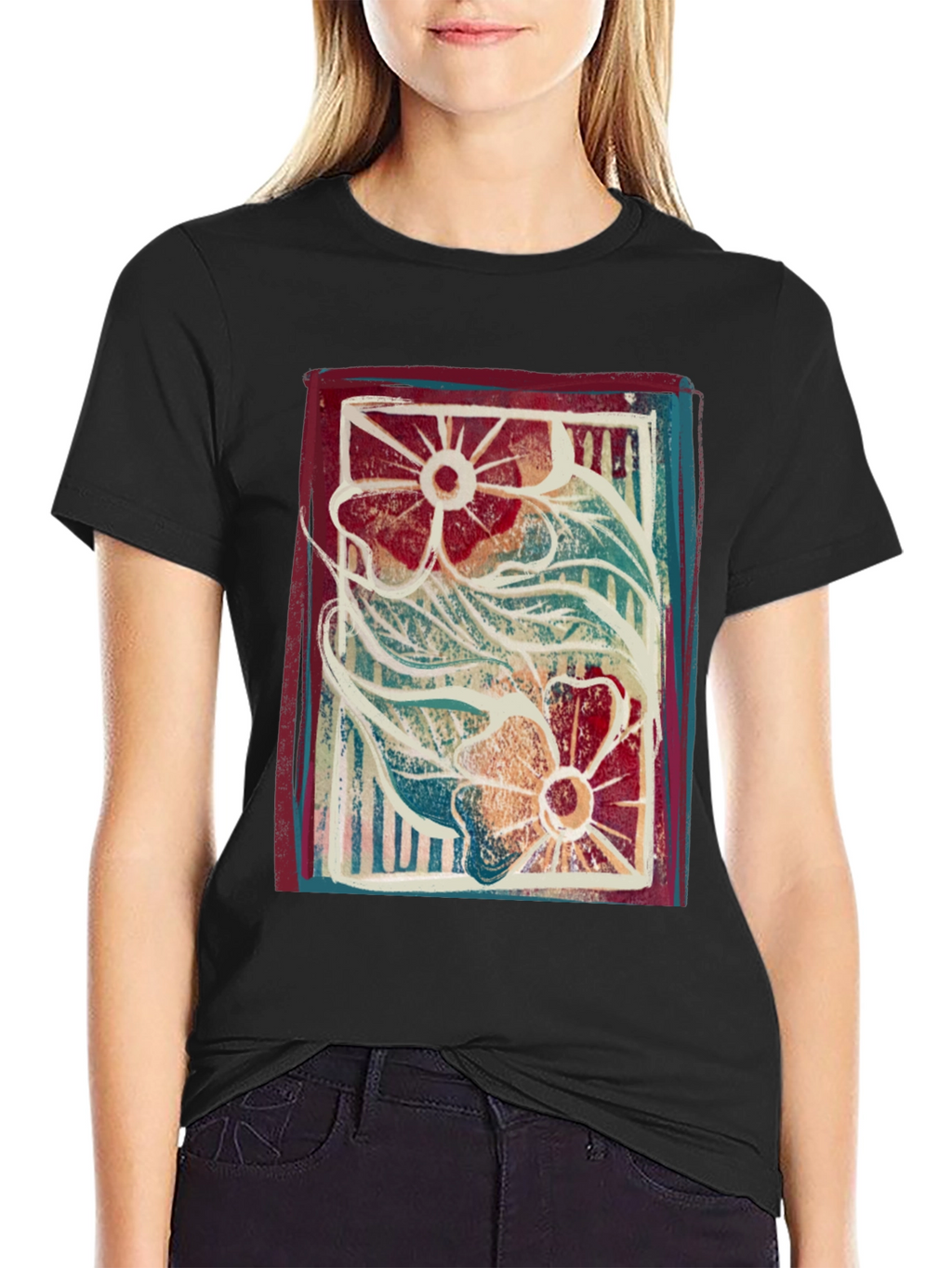 Floral Print Graphic Tee - Artistic Comfort