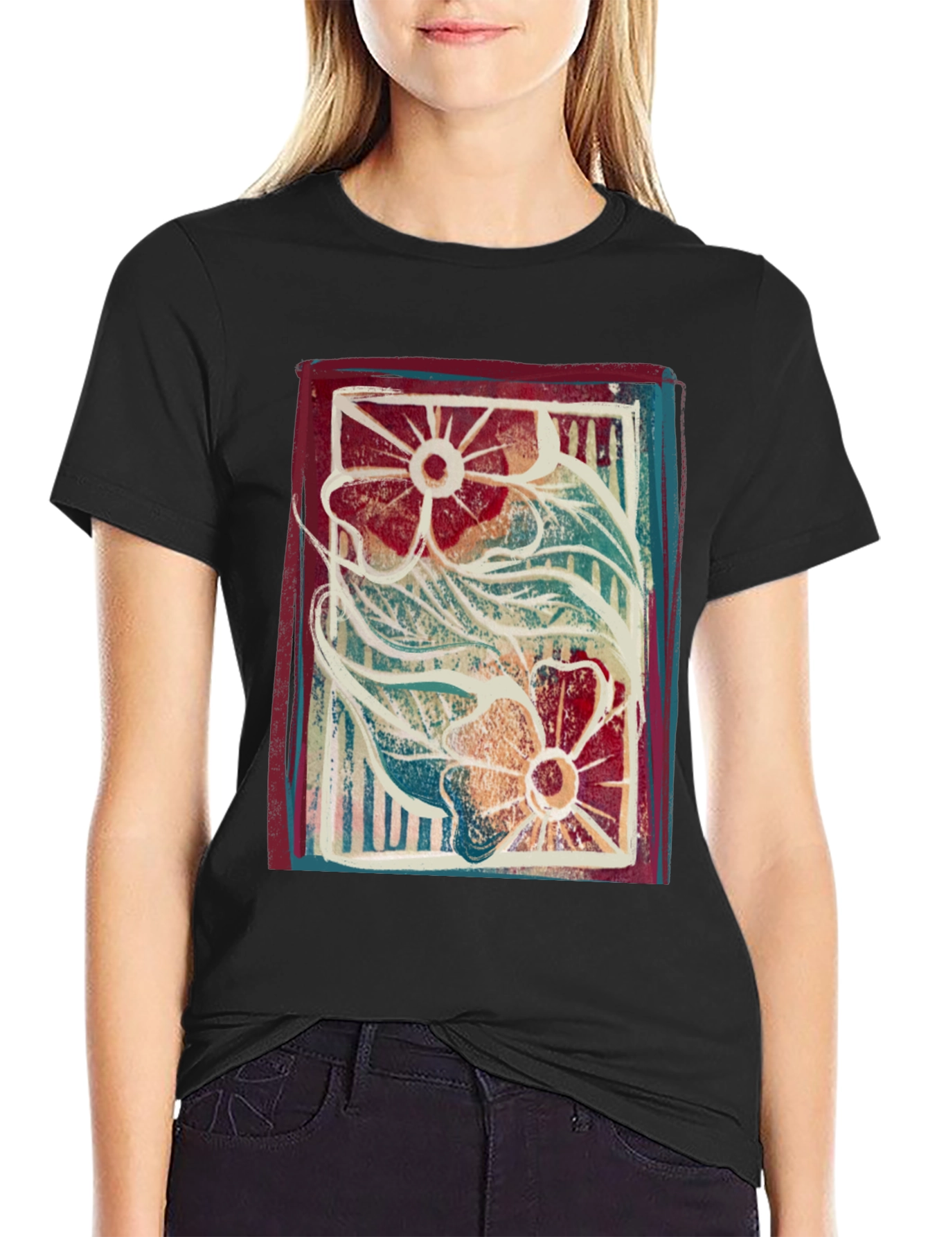 Floral Print Graphic Tee - Artistic Comfort