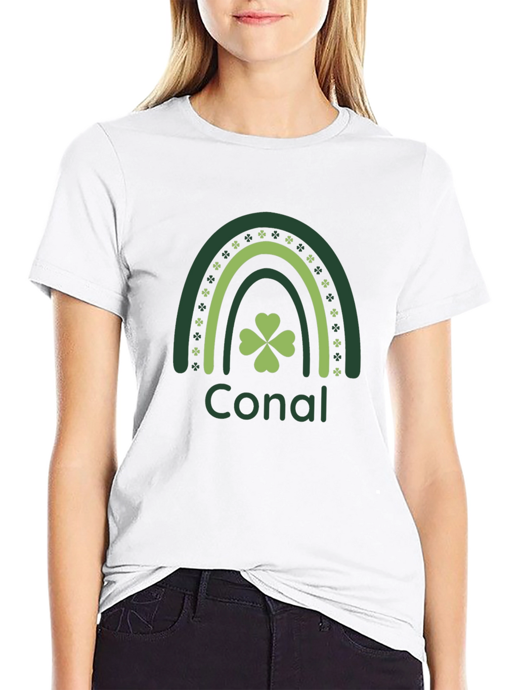 St. Patricks Day Conal Rainbow Clover Black T-Shirt