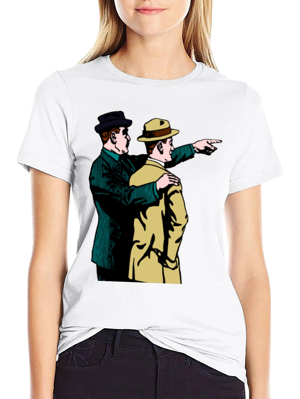 Retro Detective Graphic Tee - Pointing Duo