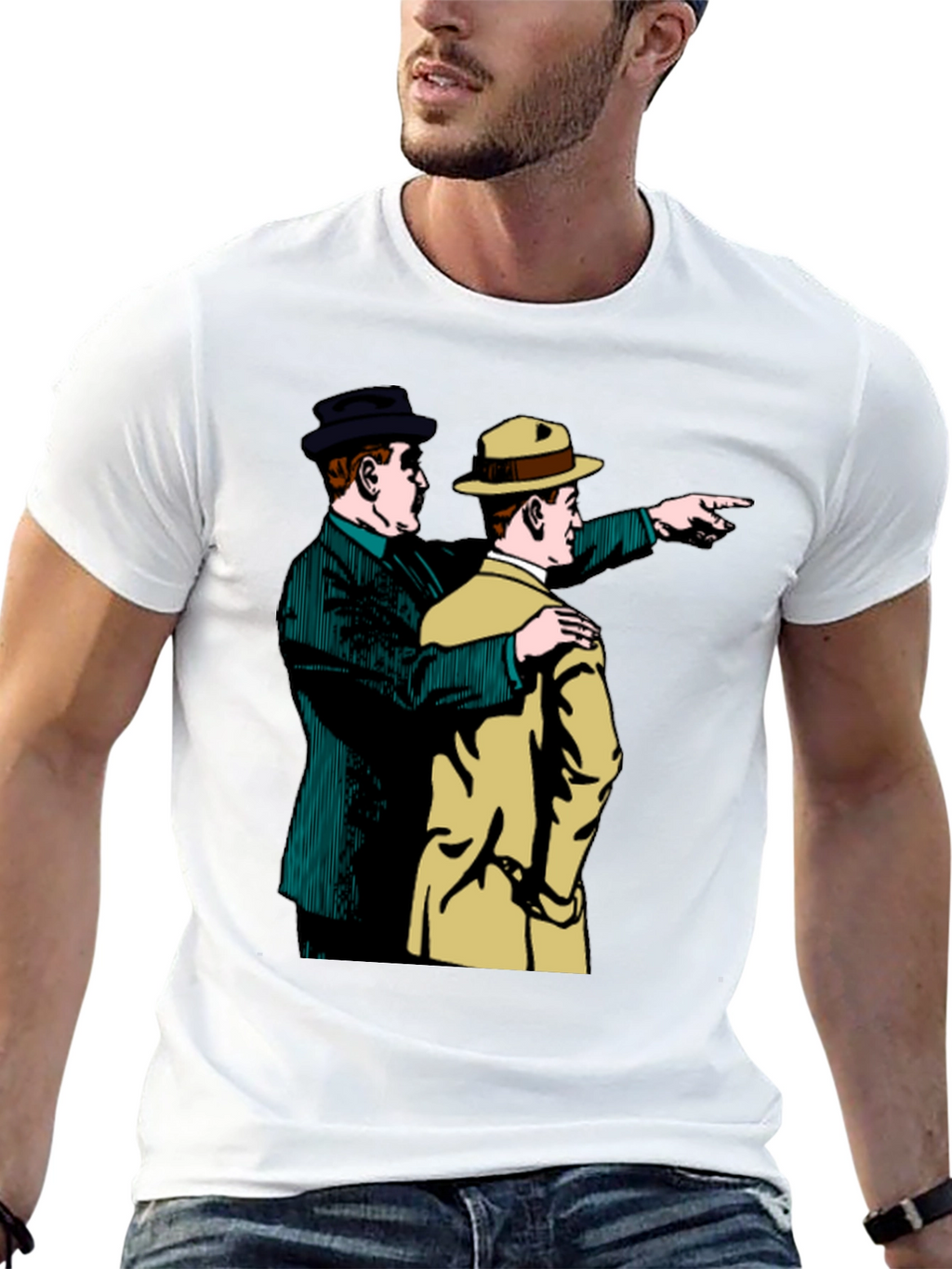 Retro Detective Graphic Tee - Pointing Duo