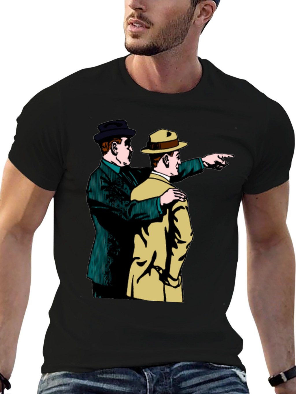 Retro Detective Graphic Tee - Pointing Duo