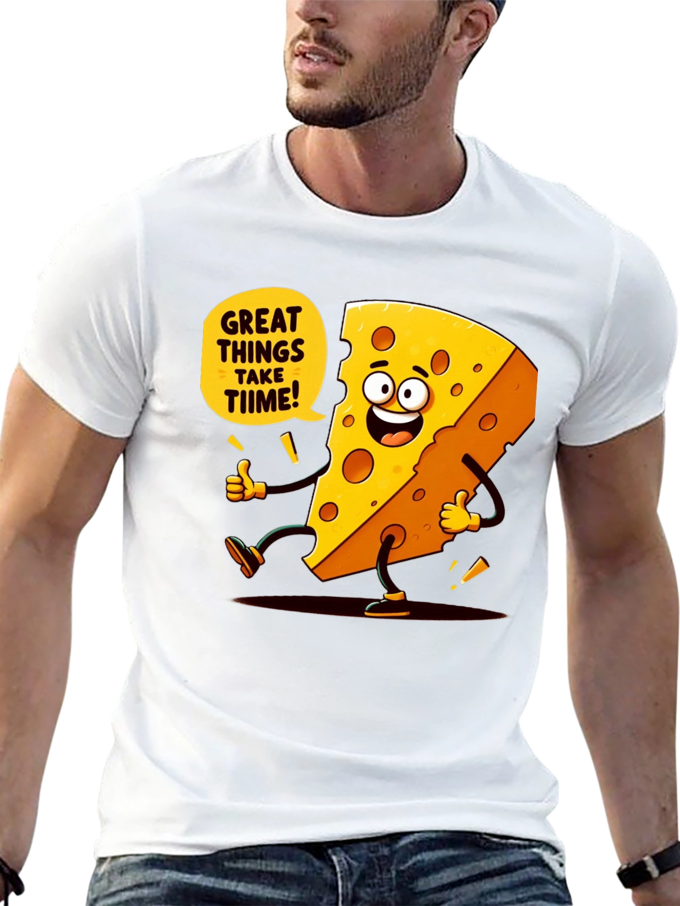 Funny Cheese Cartoon Black T-Shirt