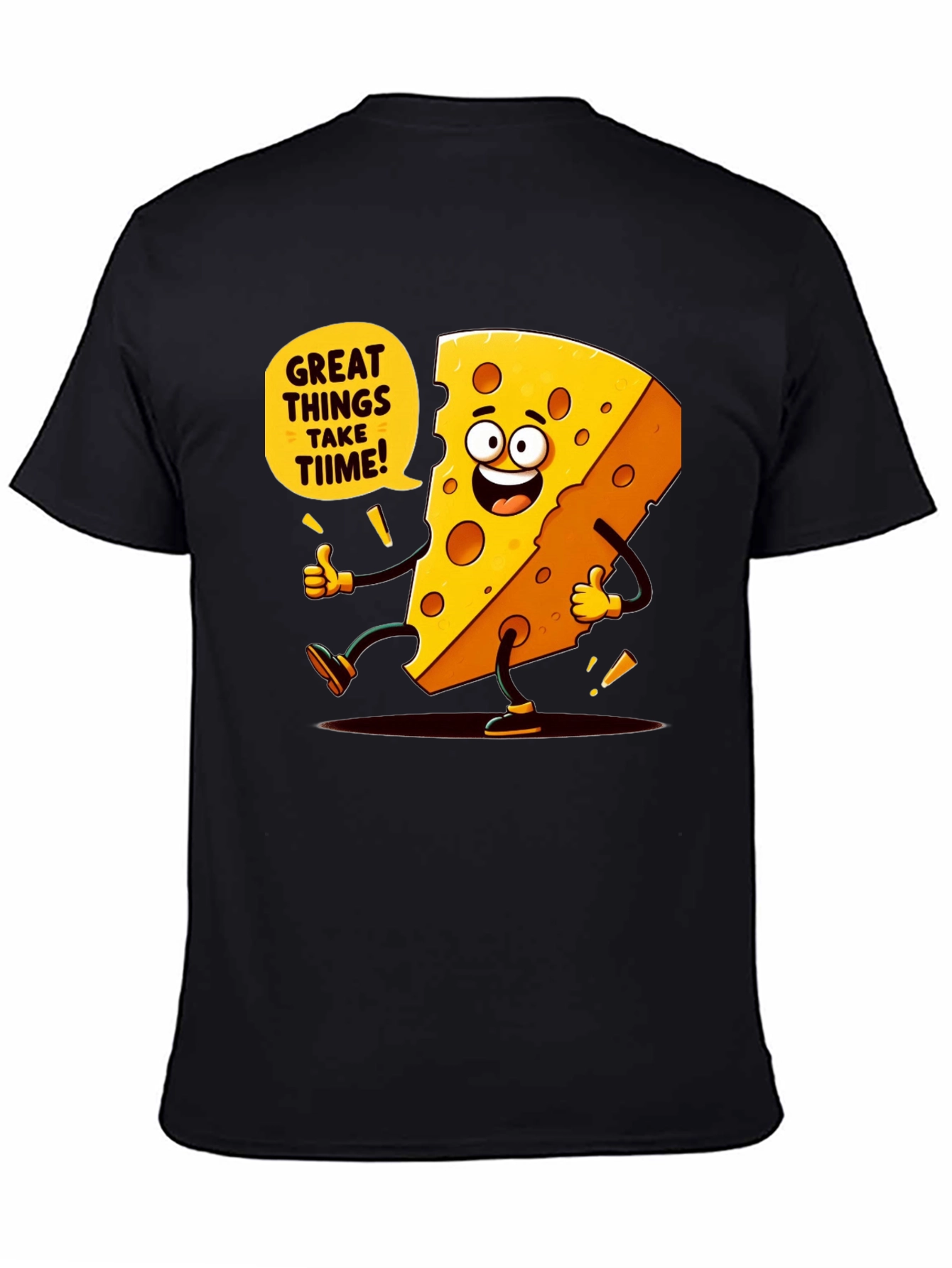 Funny Cheese Cartoon Black T-Shirt