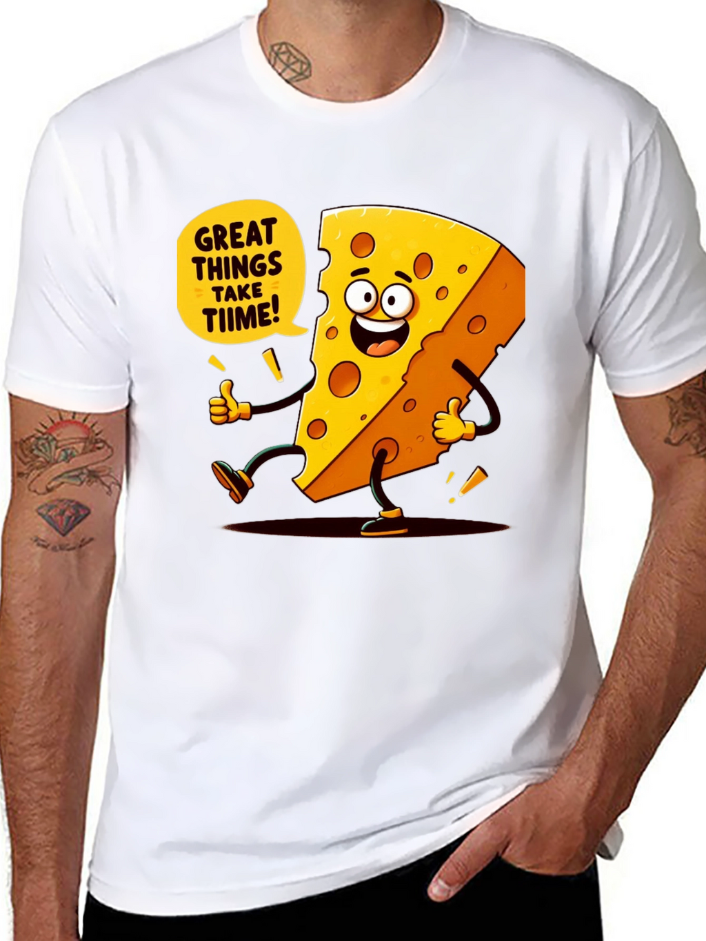 Funny Cheese Cartoon Black T-Shirt