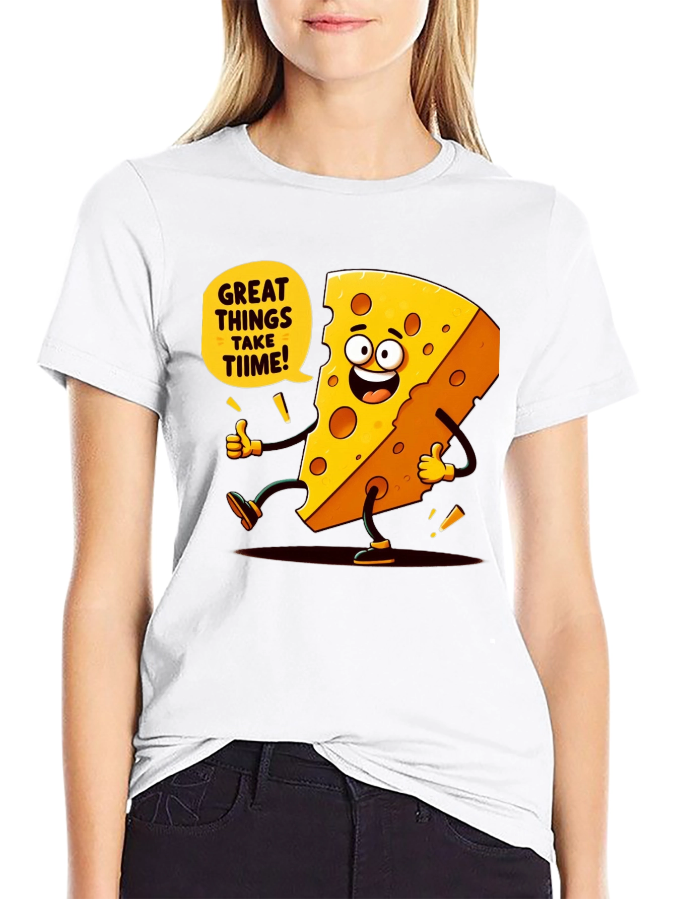 Funny Cheese Cartoon Black T-Shirt