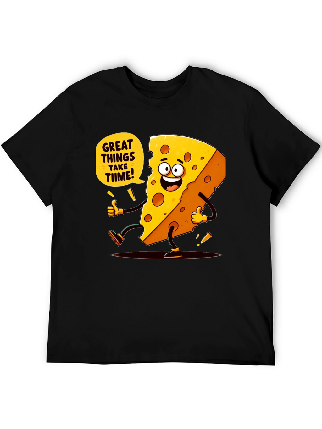 Funny Cheese Cartoon Black T-Shirt