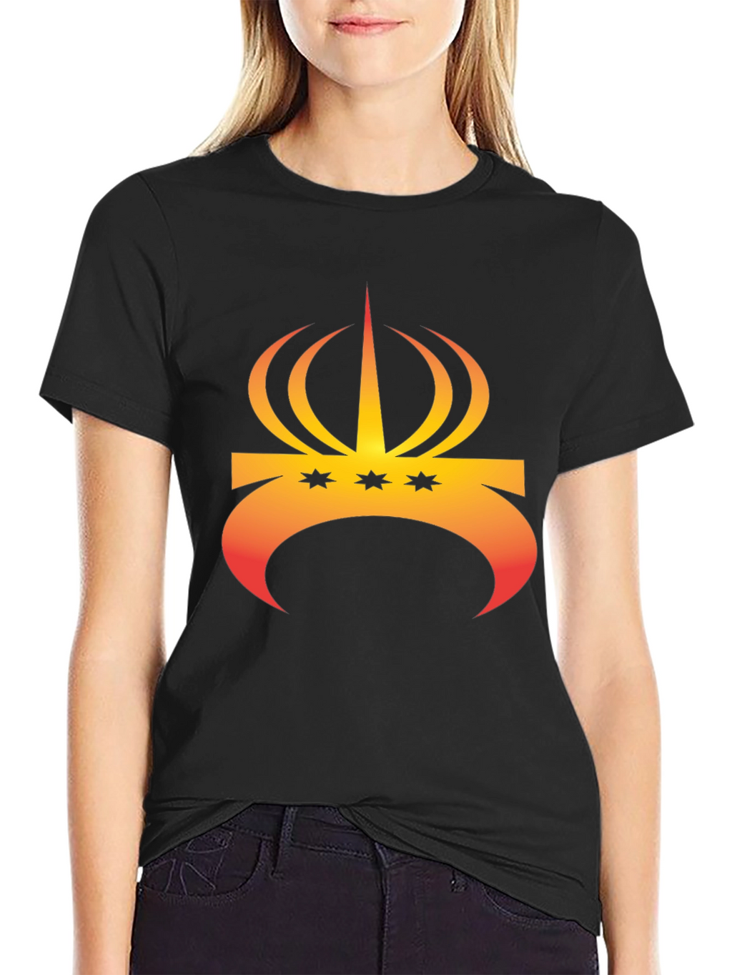 Crown and Stars Graphic Tee - Trendy Black T-Shirt