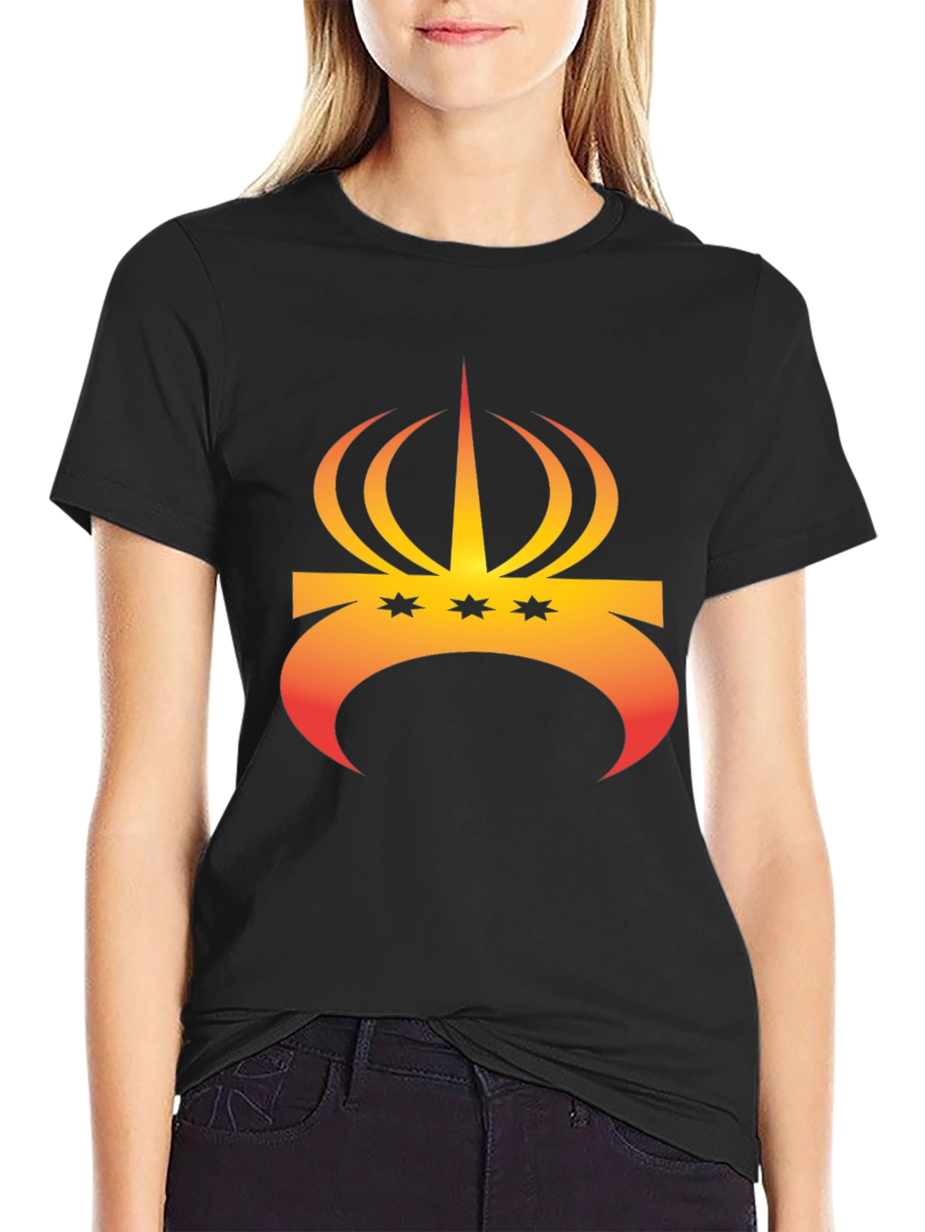 Crown and Stars Graphic Tee - Trendy Black T-Shirt