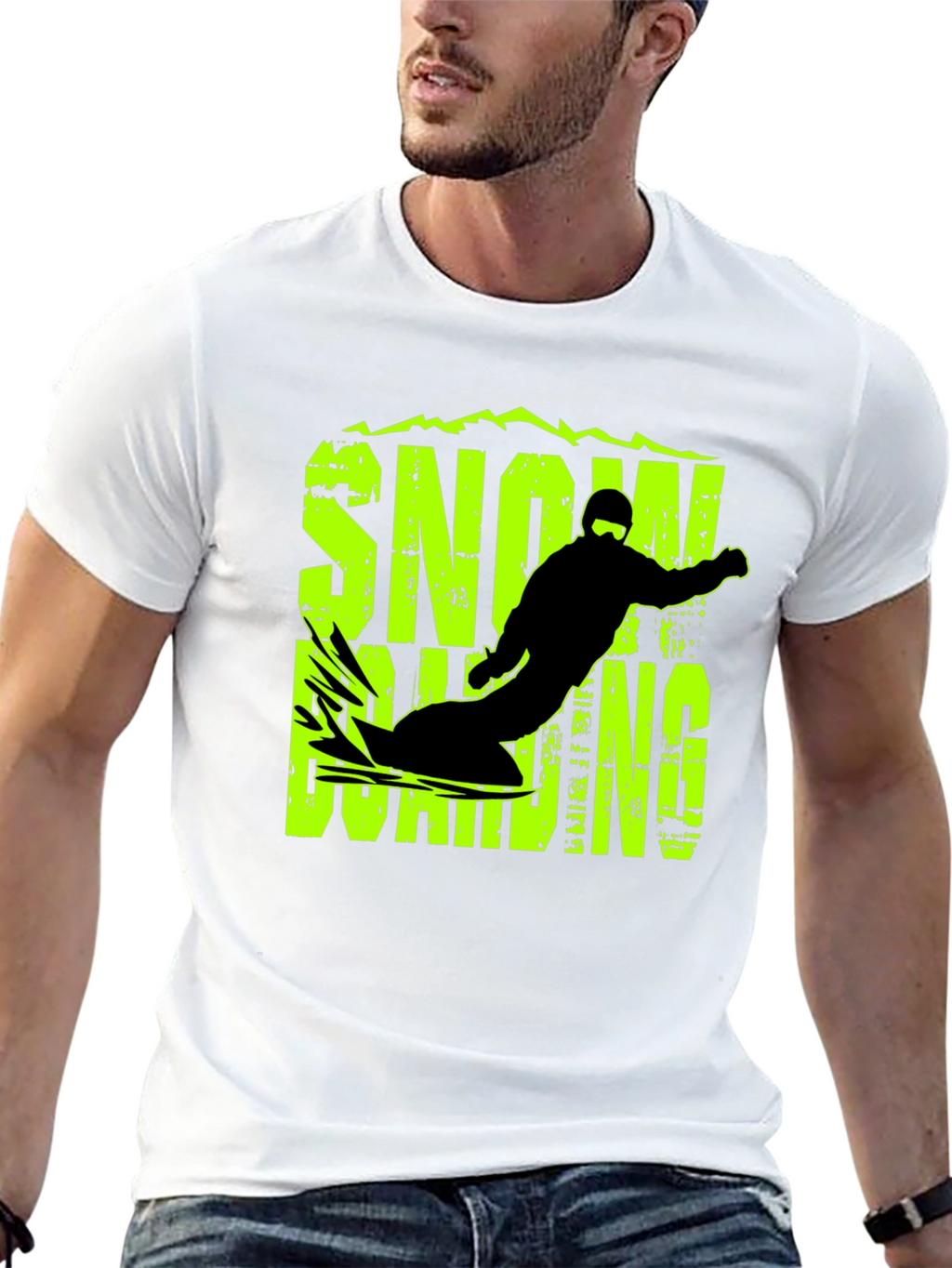 Snowboarding Graphic Print Black T-Shirt