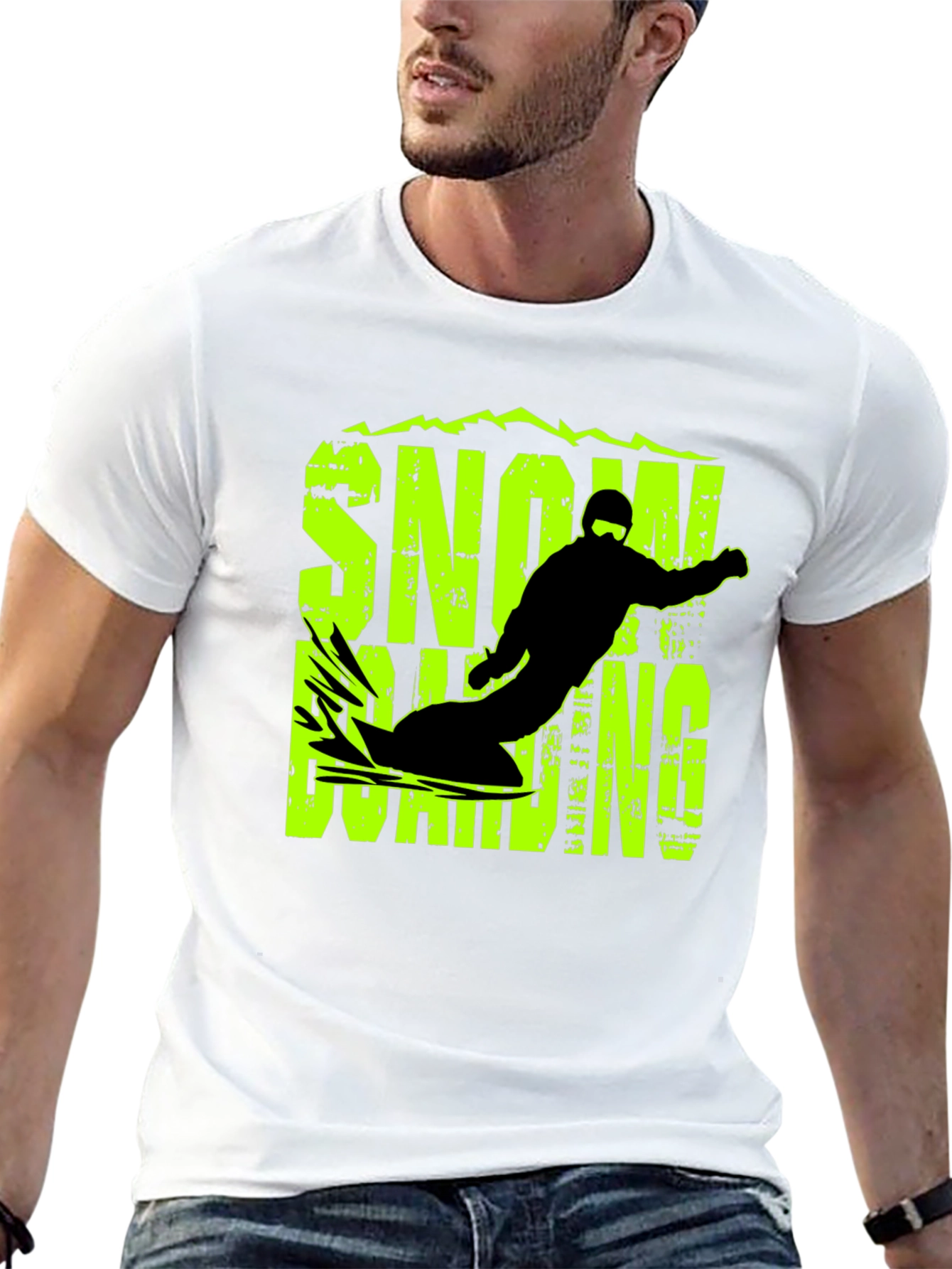 Snowboarding Graphic Print Black T-Shirt