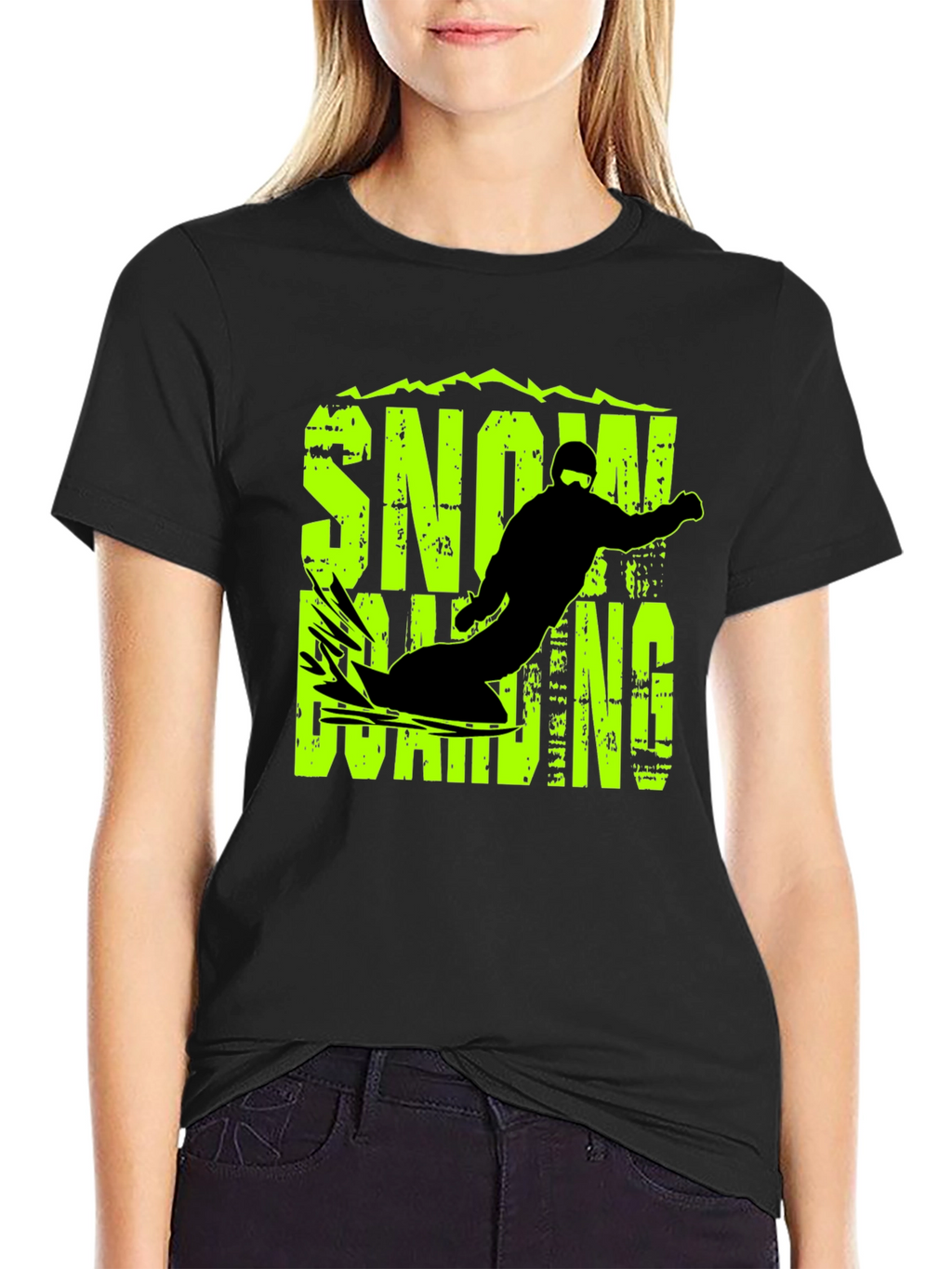 Snowboarding Graphic Print Black T-Shirt