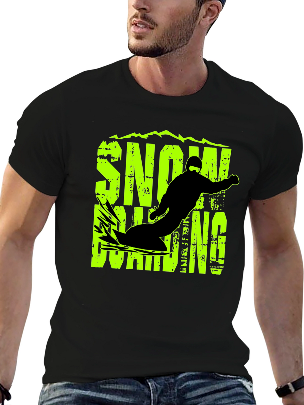 Snowboarding Graphic Print Black T-Shirt
