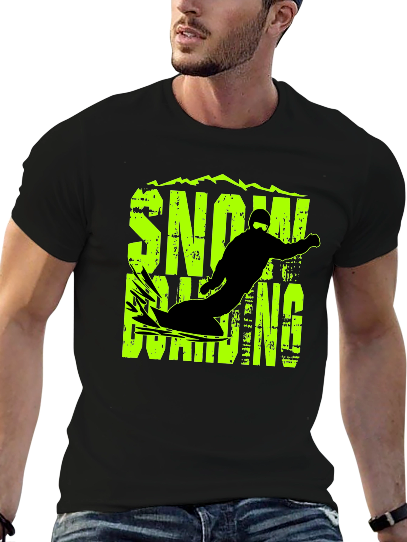 Snowboarding Graphic Print Black T-Shirt