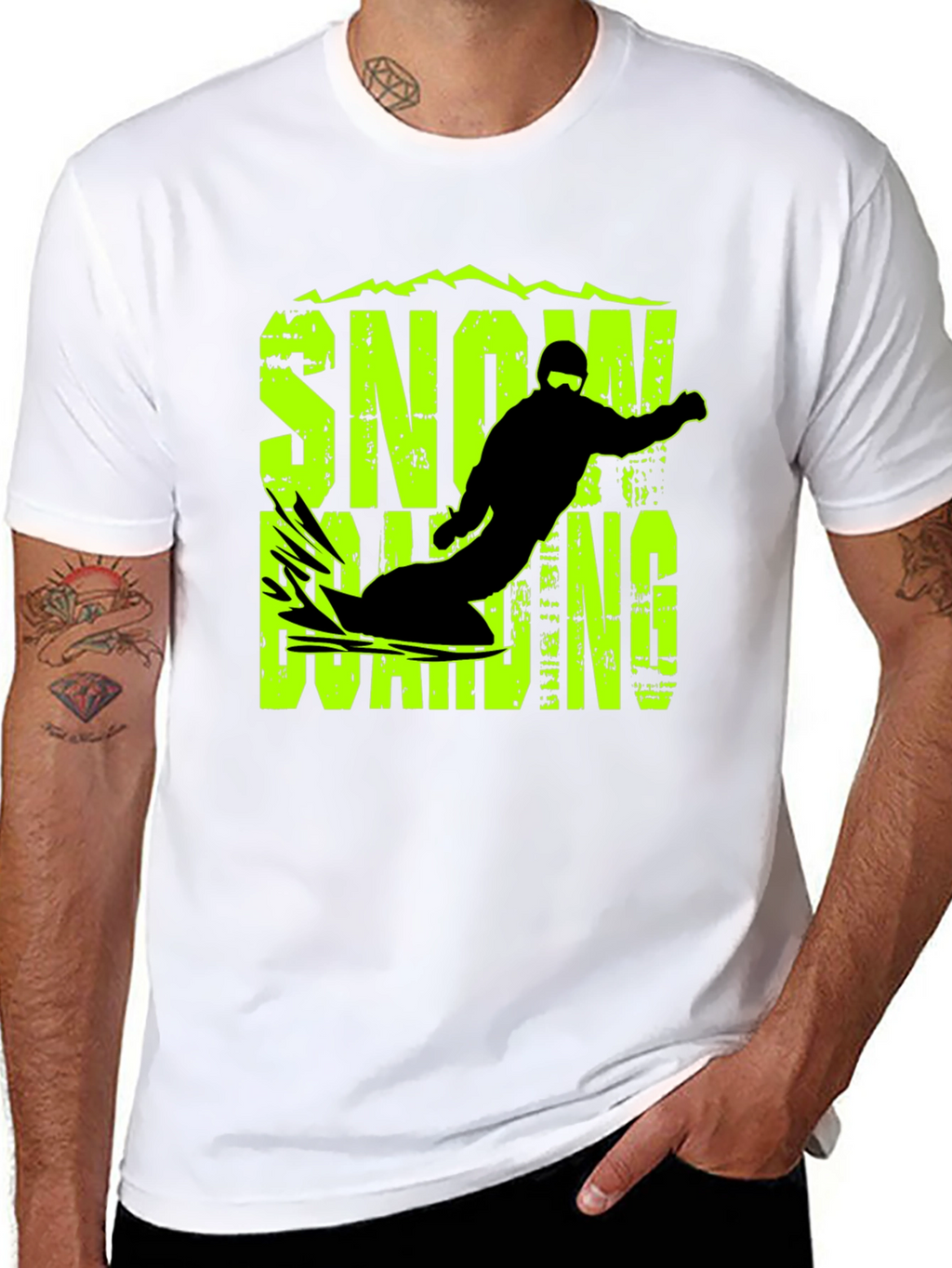 Snowboarding Graphic Print Black T-Shirt
