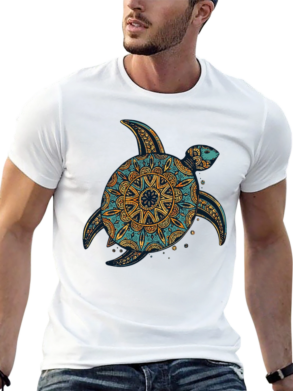 Turtle Mandala Print Black T-Shirt