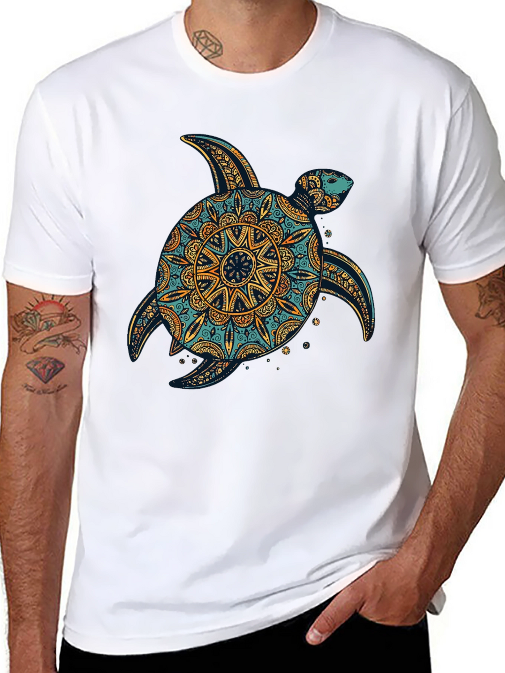 Turtle Mandala Print Black T-Shirt