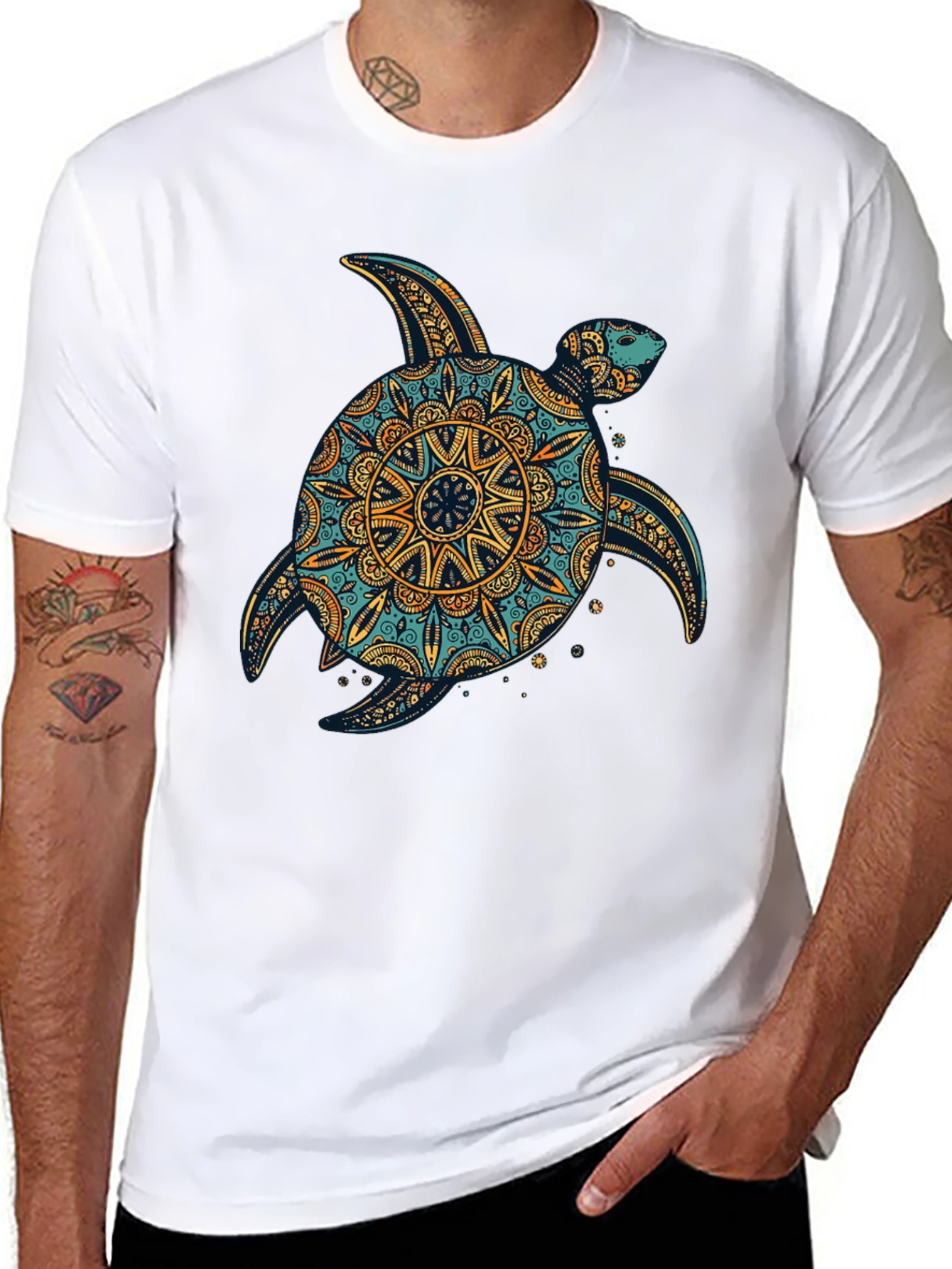 Turtle Mandala Print Black T-Shirt