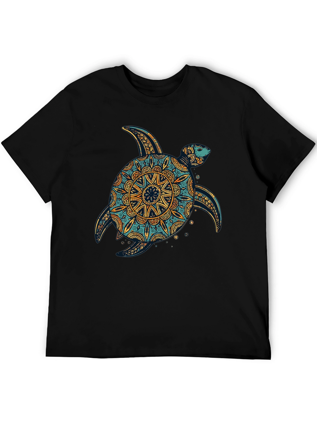 Turtle Mandala Print Black T-Shirt