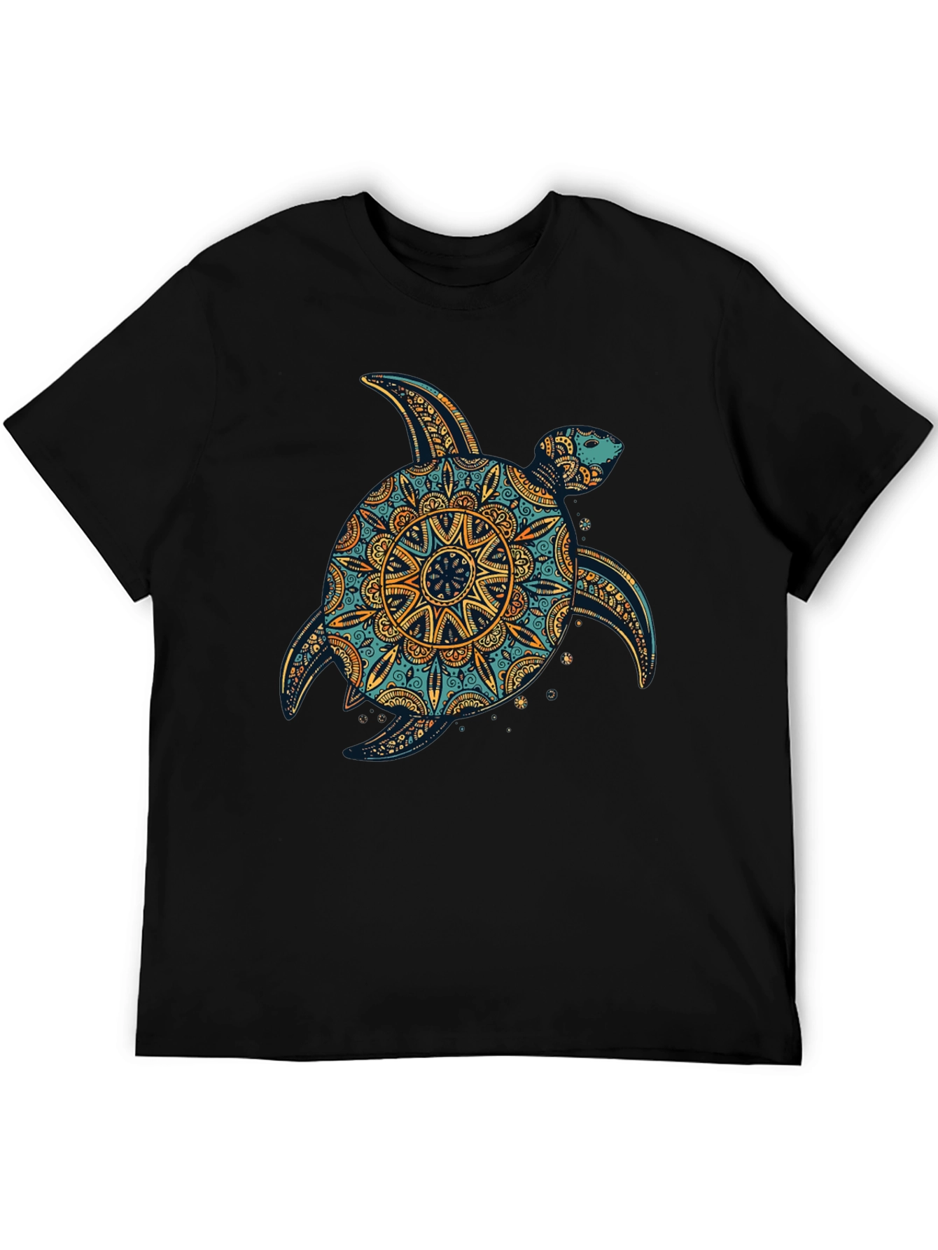 Turtle Mandala Print Black T-Shirt