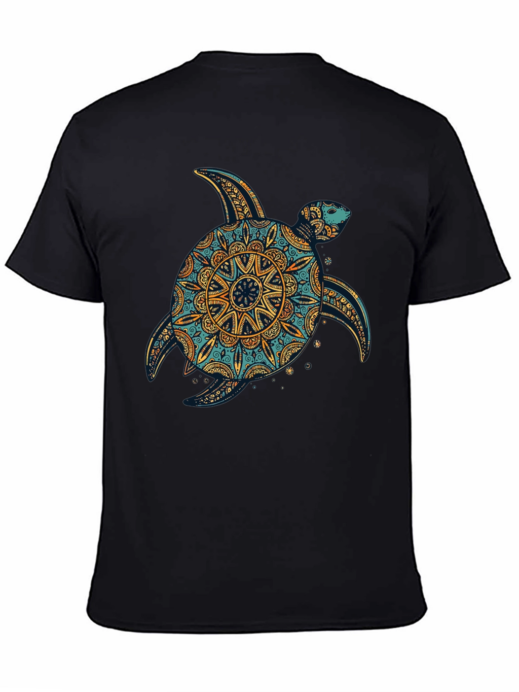 Turtle Mandala Print Black T-Shirt