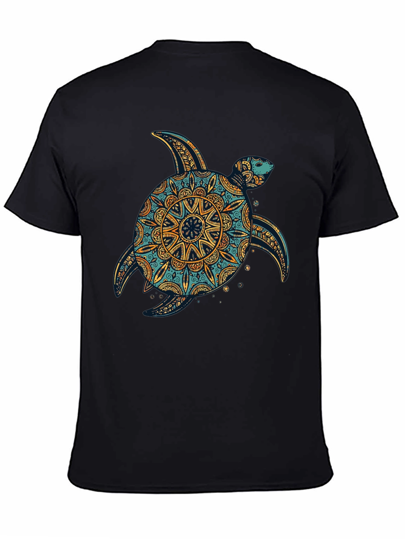 Turtle Mandala Print Black T-Shirt