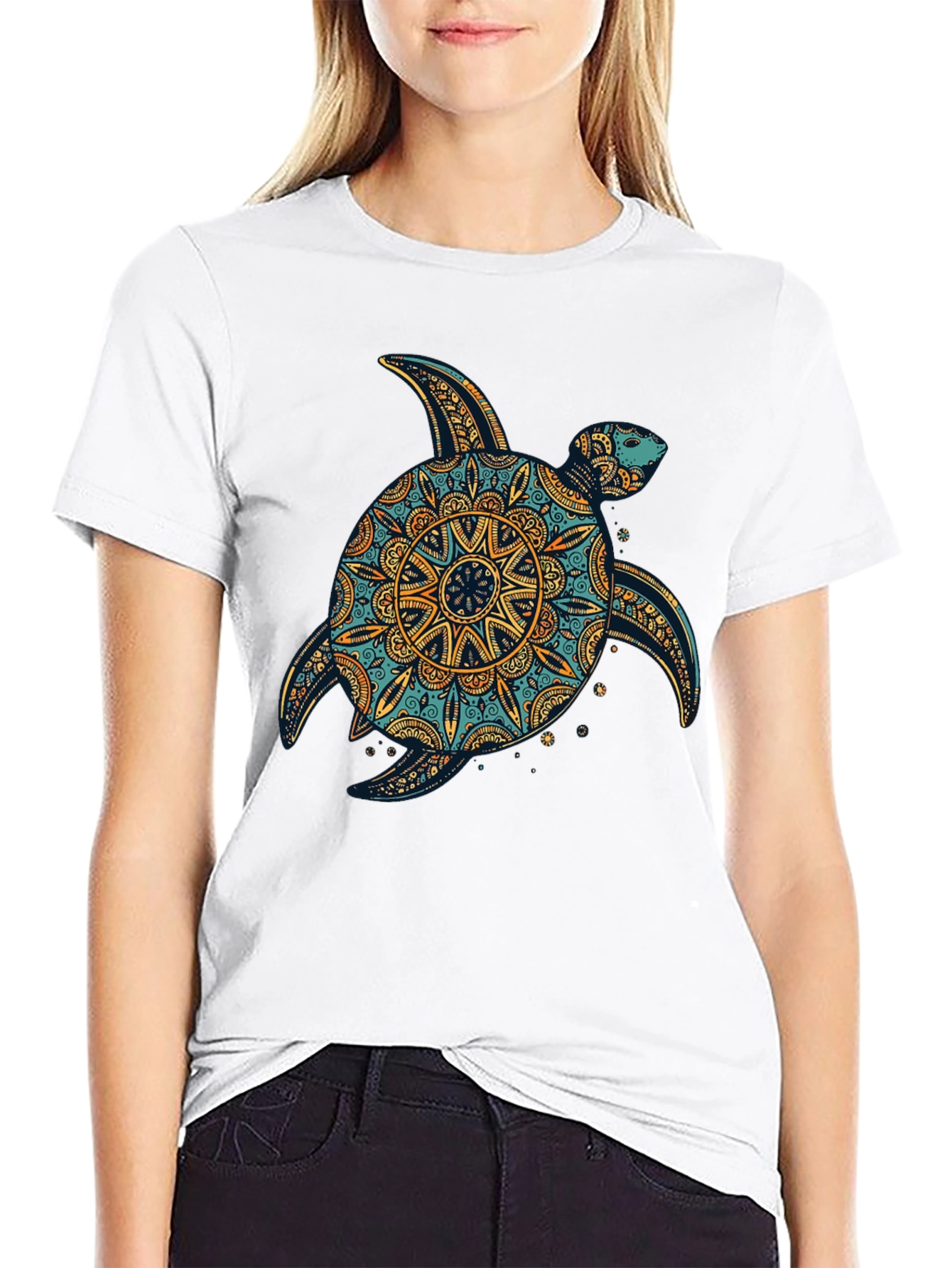 Turtle Mandala Print Black T-Shirt