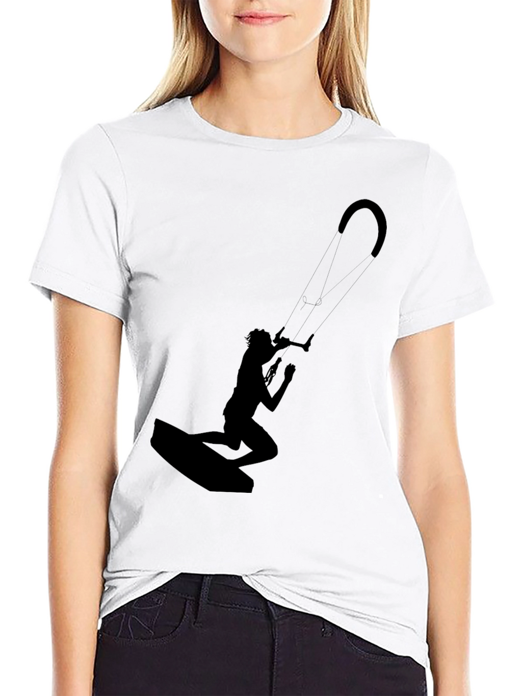 Kite Surfing Silhouette T-Shirt - Black Cotton Tee