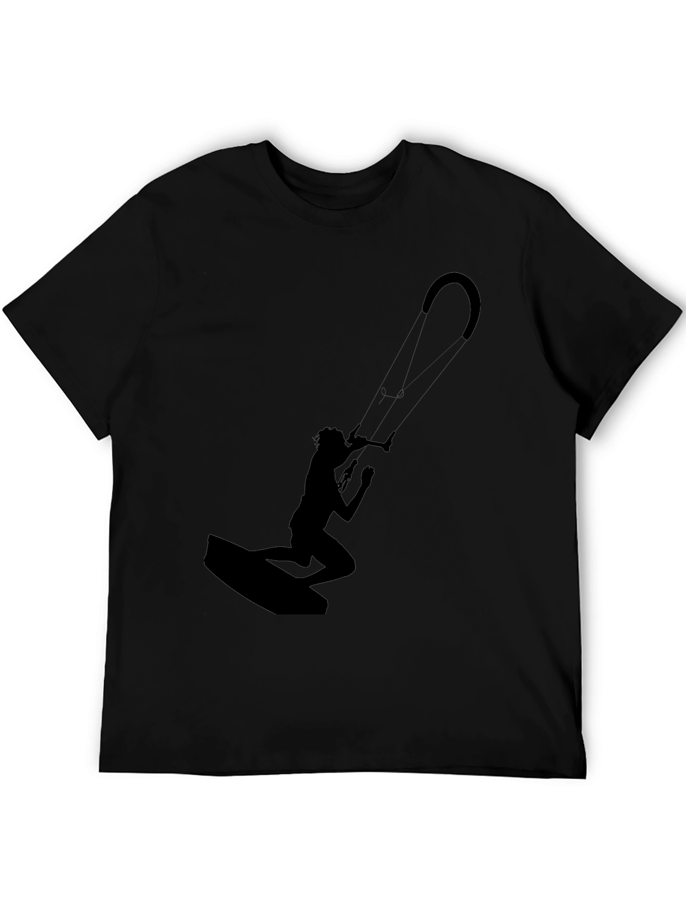 Kite Surfing Silhouette T-Shirt - Black Cotton Tee