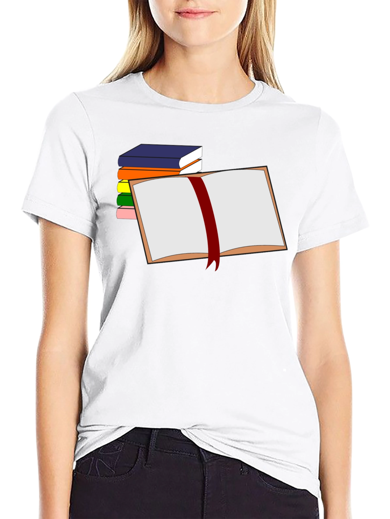 Book Lover T-Shirt - Open Book & Stacked Books Design