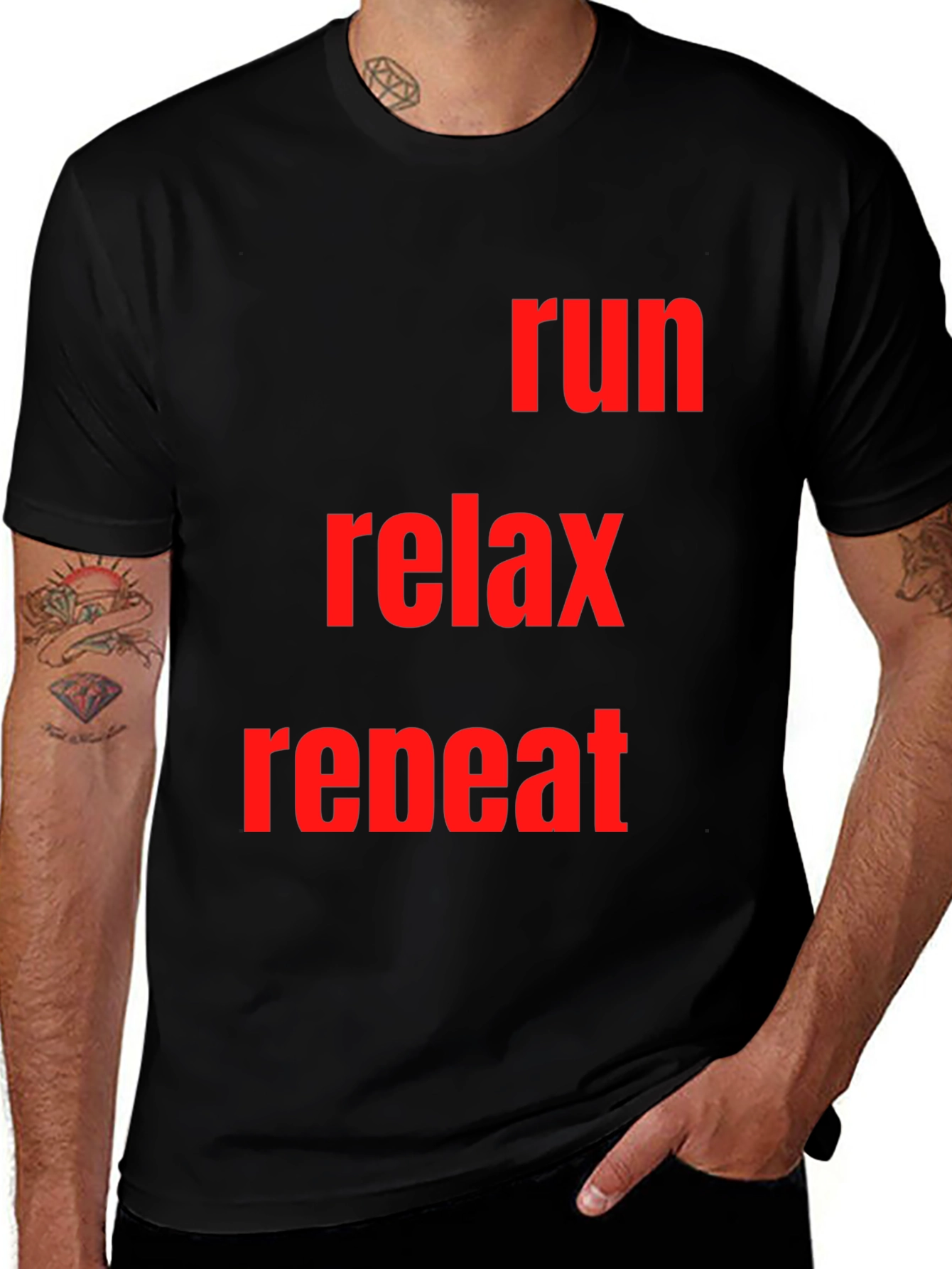 Run Relax Repeat Graphic Tee - Black Cotton T-Shirt