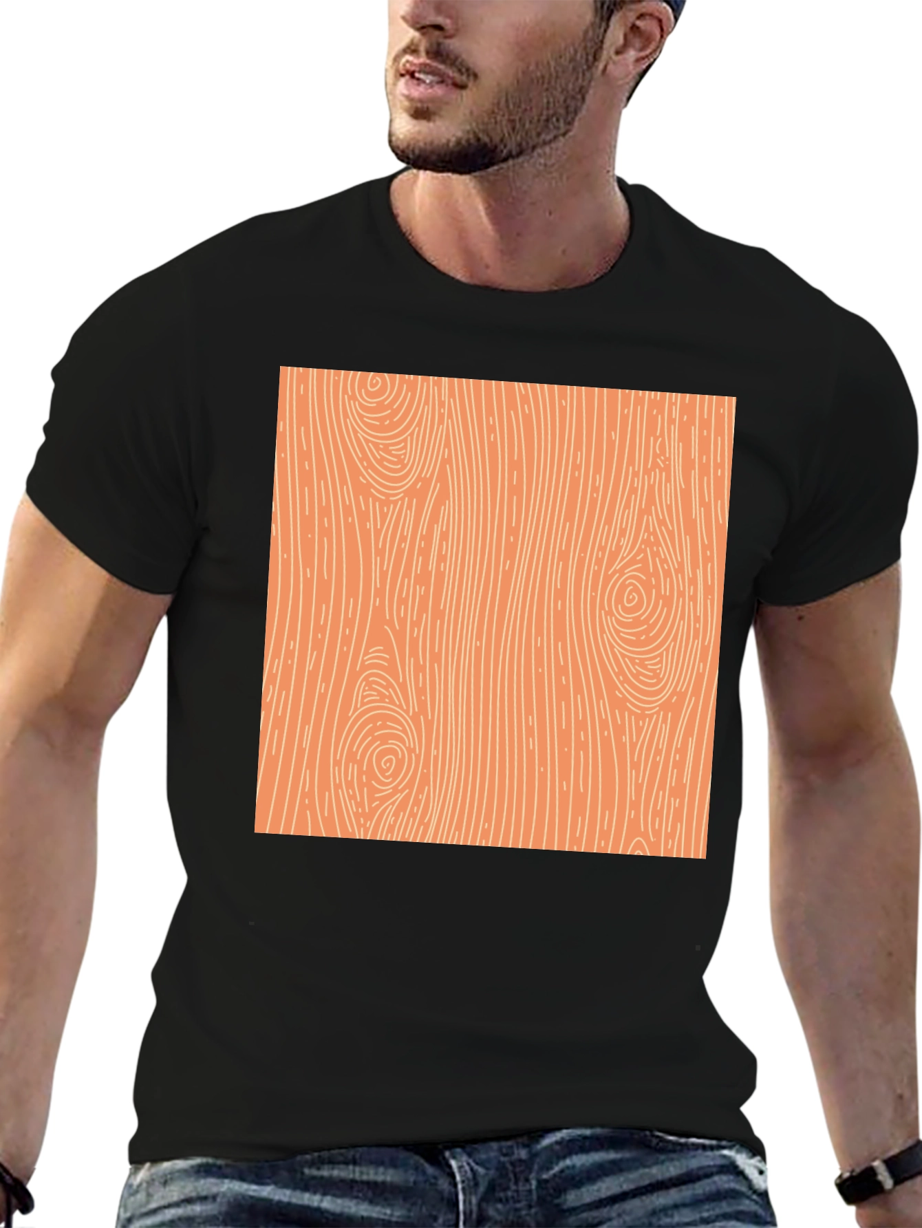 Wood Grain Graphic Print Black T-Shirt