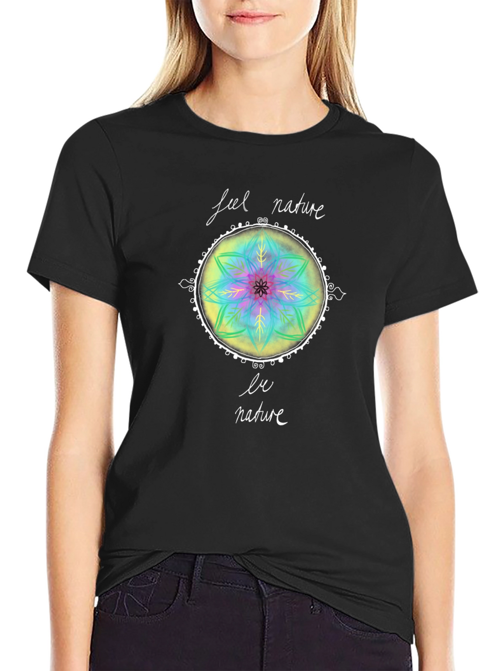 Feel Nature T-Shirt - Mandala Design Black