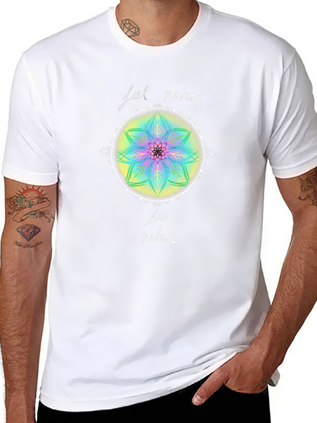 Feel Nature T-Shirt - Mandala Design Black