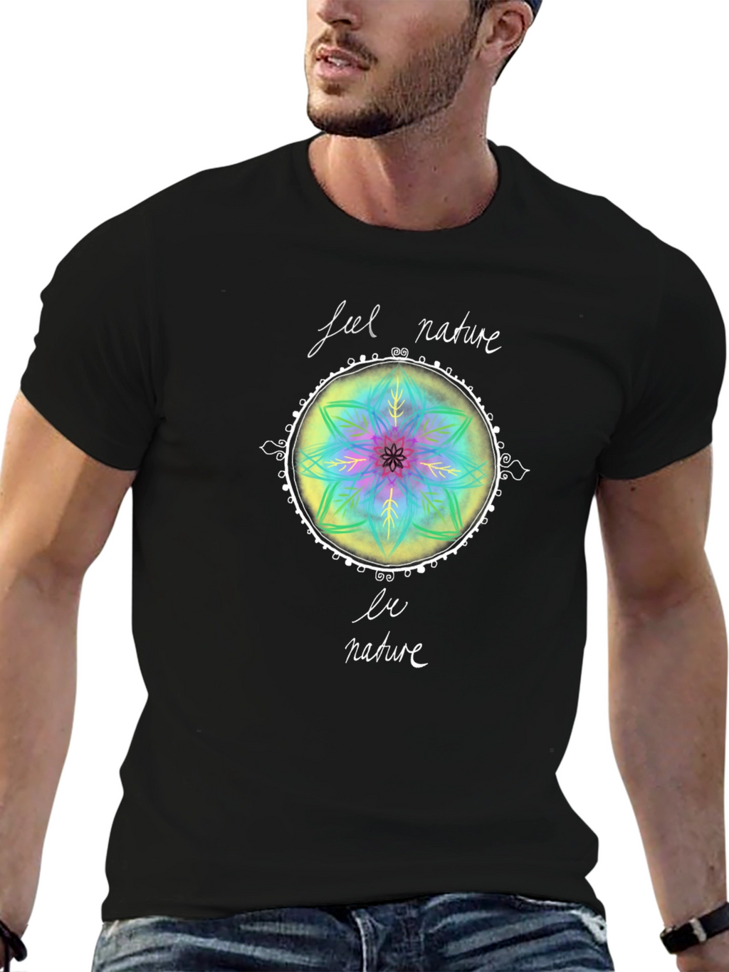 Feel Nature T-Shirt - Mandala Design Black