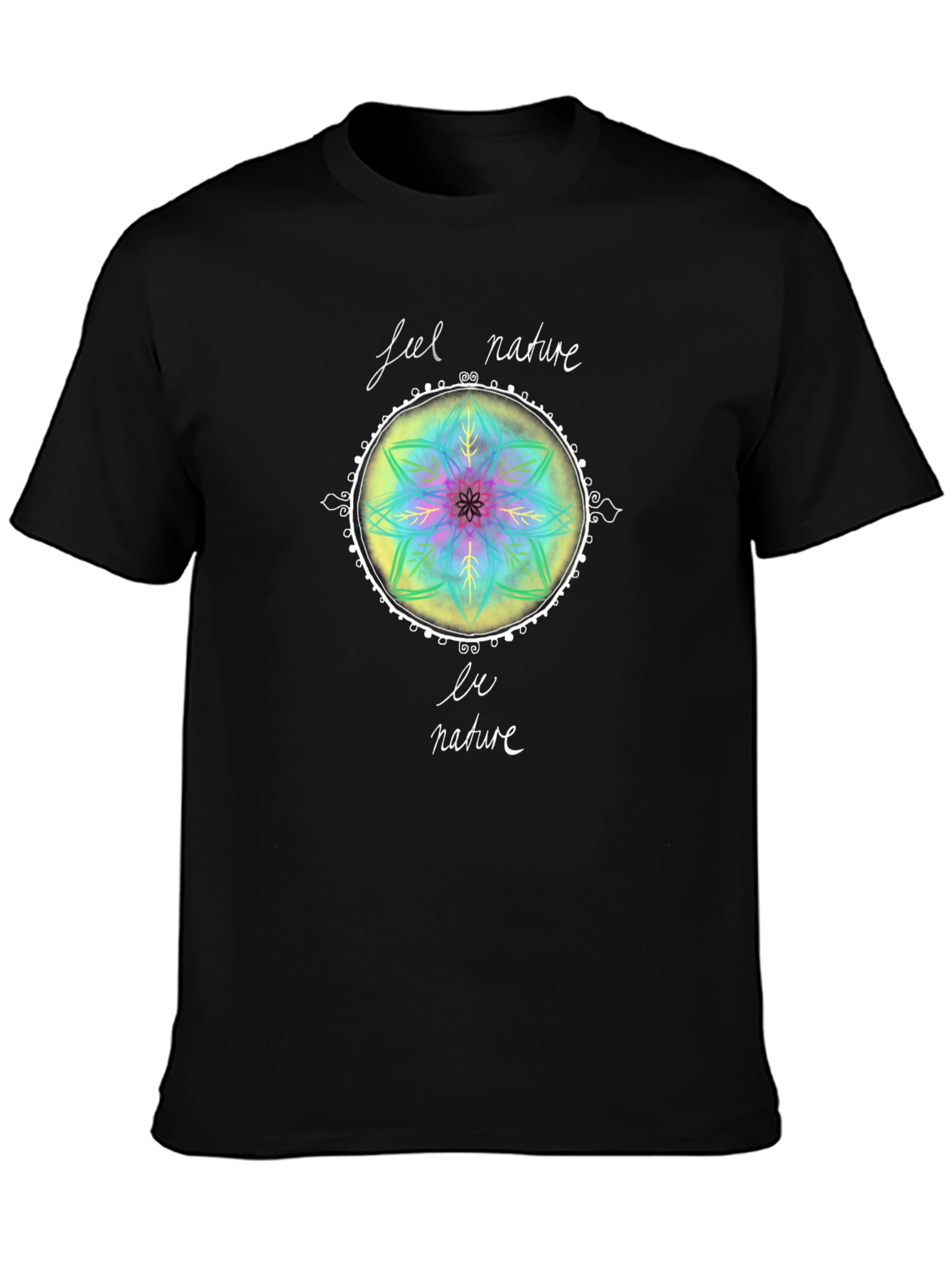 Feel Nature T-Shirt - Mandala Design Black