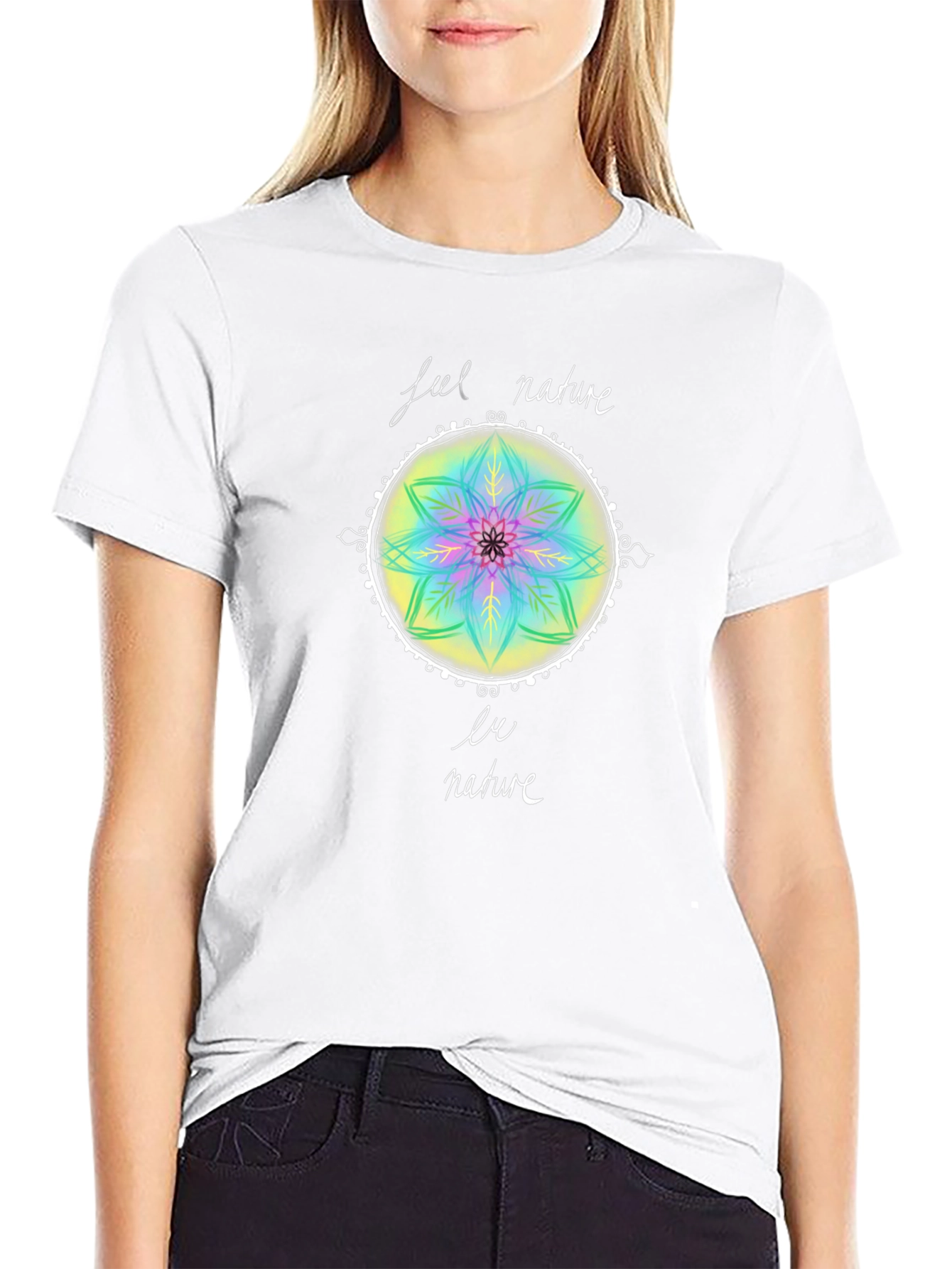 Feel Nature T-Shirt - Mandala Design Black