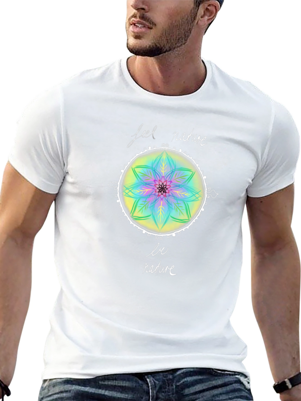 Feel Nature T-Shirt - Mandala Design Black