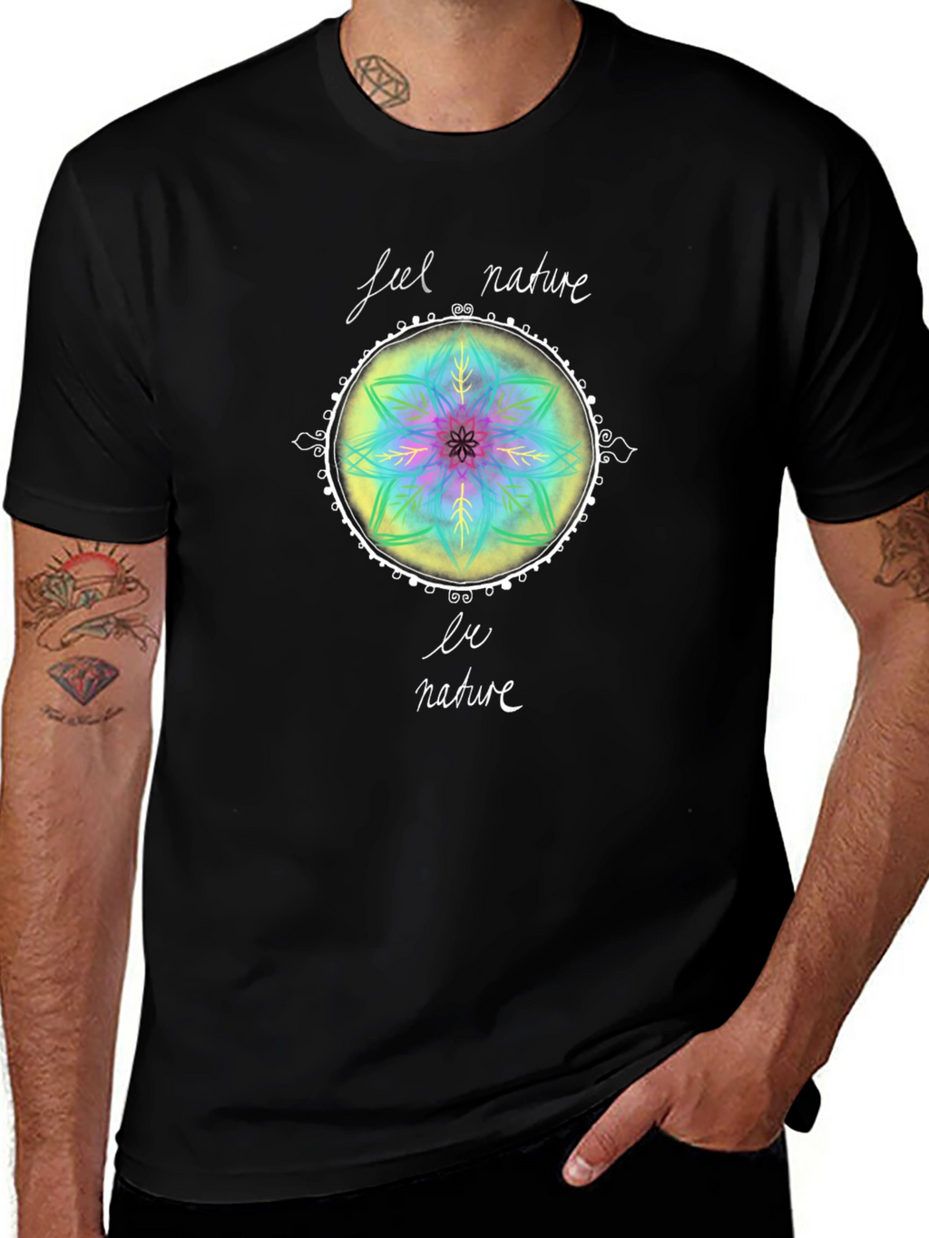 Feel Nature T-Shirt - Mandala Design Black