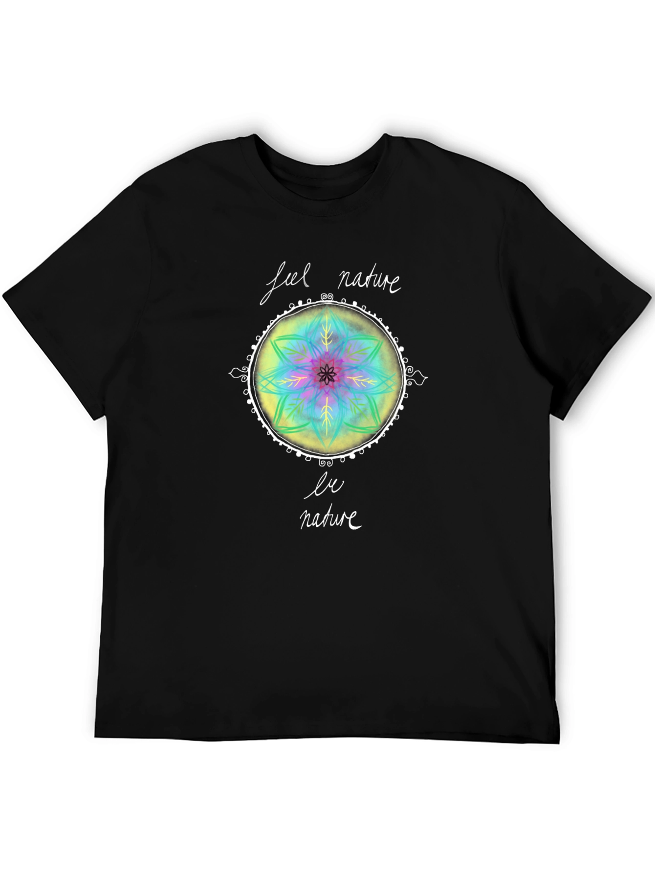 Feel Nature T-Shirt - Mandala Design Black
