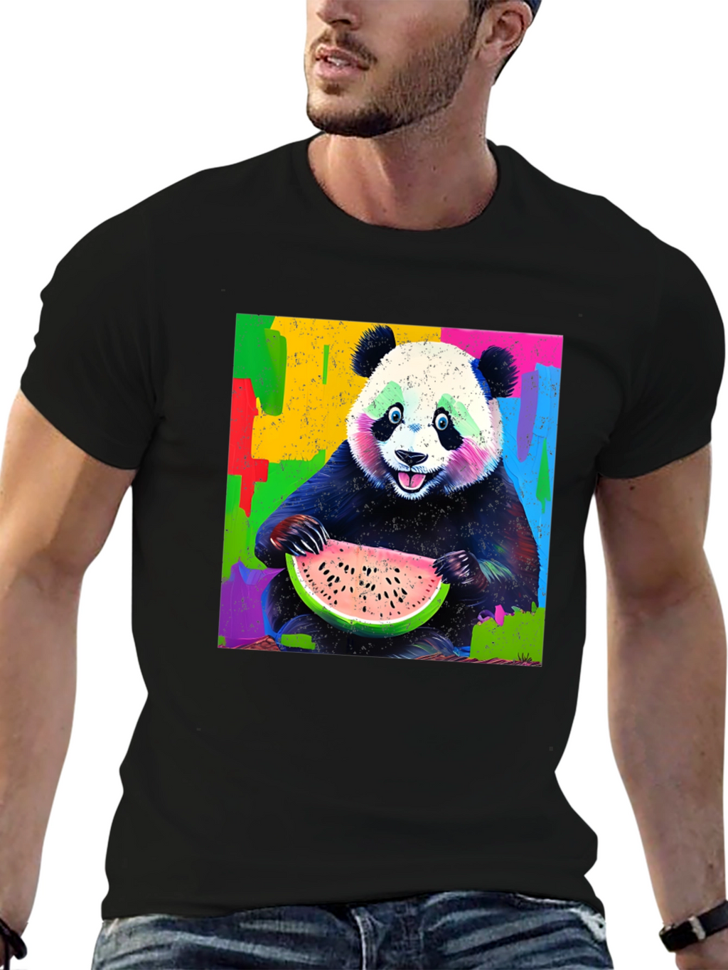 Panda Eating Watermelon Graphic T-Shirt